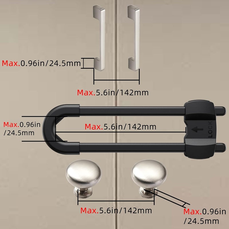 TERDEWE (10 pack black) 4 button Cabinet Locks, U-Shaped Proofing Drawers Safety Child Locks Adjustable, for Wardrobe,Kitchen,Bathroom,Drawer,Fridge,Cupboard Doors Knobs & Handles - Image 4